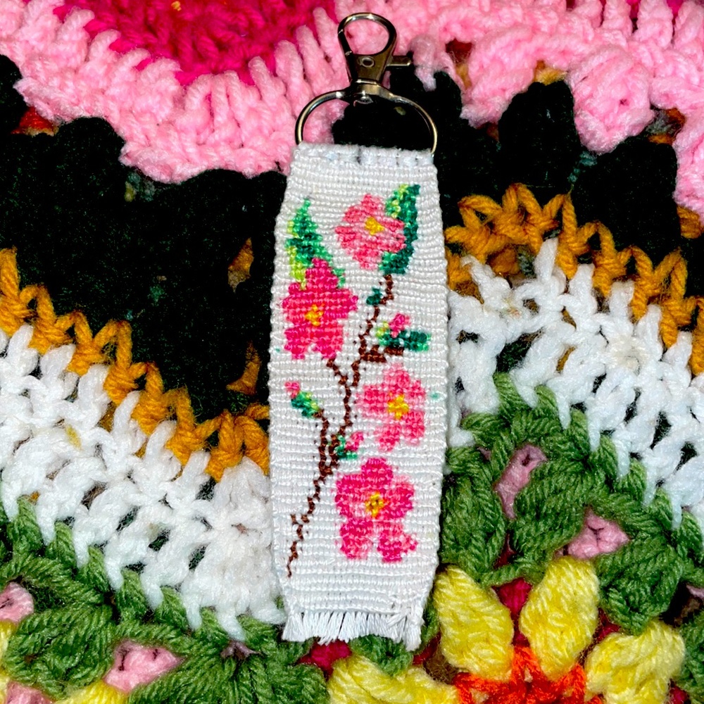 Hand knotted cherry blossom keychain